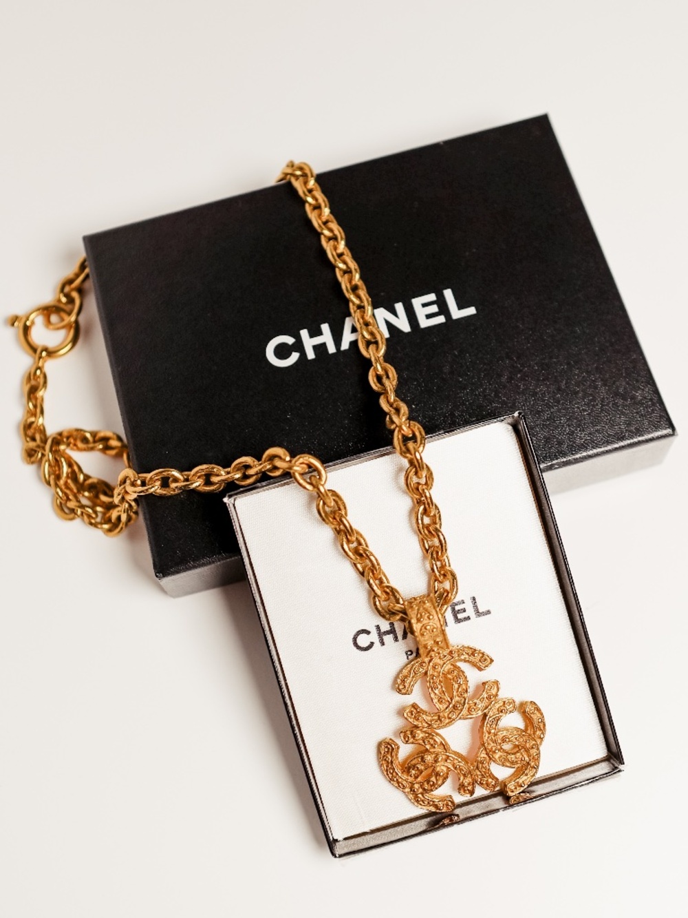 RARE Vintage 1994 Chanel Gold-Plated Triple CC Pendant Necklace